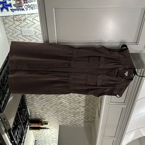 Sleeveless brown suede like dress with drawstring waist